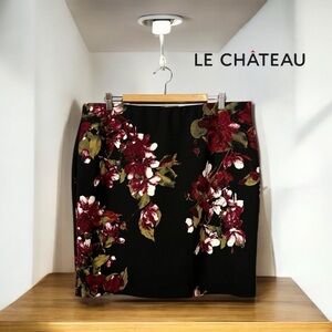 Le Château, Elegant Floral Pull-On Skirt, Size 18, Black, Red & White